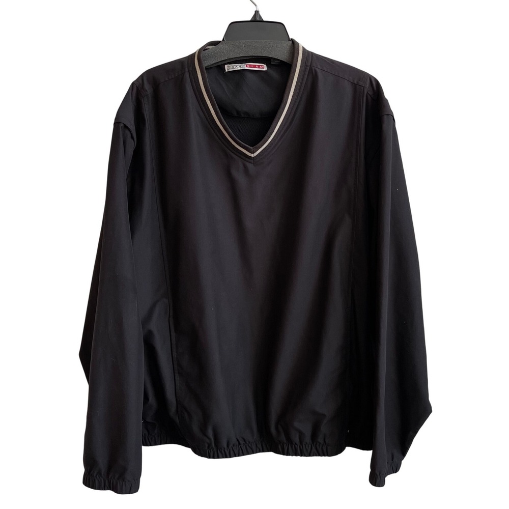 GRAND SLAM Mens Black V Neck Pullover Golf Windbreaker Jacket XL